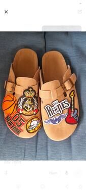 New Custom Patched Suede Mules Clogs Size CN 37-38 The Beatles New York Anchor